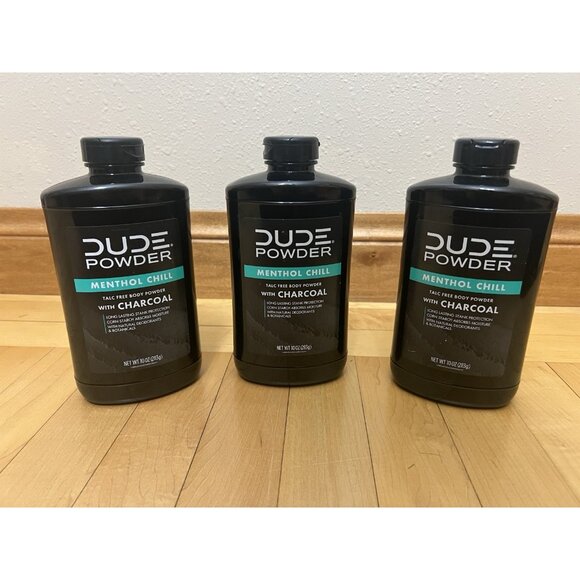 DUDE Body Powder Menthol Chill Charcoal Natural 10oz Talc Free - LOT OF 3
